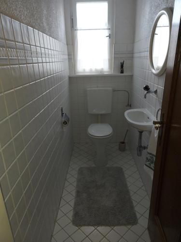a bathroom with a toilet and a sink at Ferienhaus und Ferienappartements Brunner in Höchst