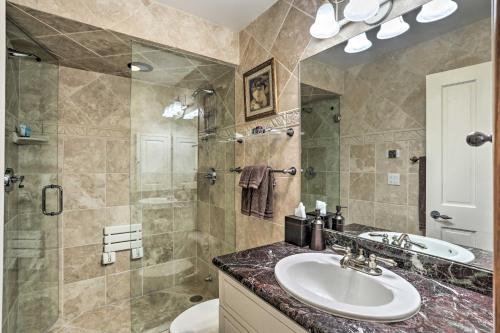 a bathroom with a sink and a shower at Updated Condo Walk to Vail Village and Ski Shuttle! in Vail