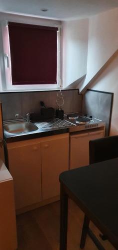 a small kitchen with a sink and a stove at La Belle Mosane de La Plante in Namur