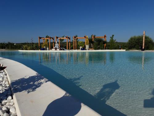 a shadow of a person in front of a water park at Olívale - Turismo Rural in Campo Maior