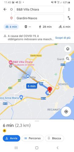 a map showing the approximate location of a wine cellar at B&B Villa Chiara - Bed And Breakfast in Taormina