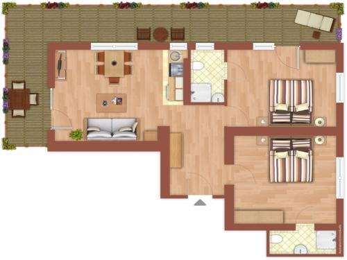 a floor plan of a small house at Rosenhof am See Ferienwohnung Seerosensuite in Thiersee