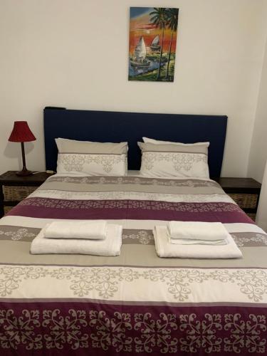 1 cama grande con 2 almohadas encima en Plum Cottage, en Nelspruit