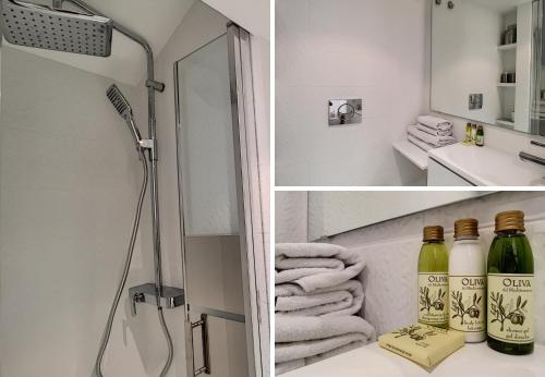La salle de bains est pourvue d'une douche et de 2 bouteilles de vin. dans l'établissement Nestor&Jeeves - DUPLEX MIROIR - Hyper center - Shopping area - Top floor, à Nice