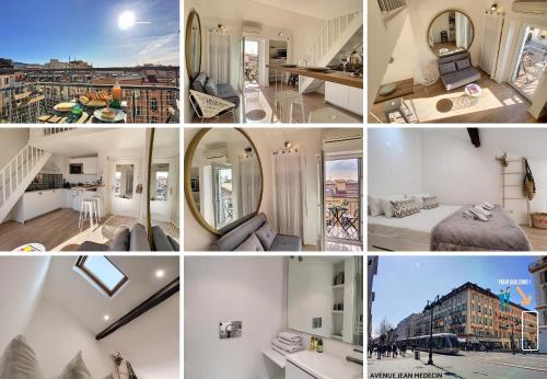 un collage de photos d'un appartement dans l'établissement Nestor&Jeeves - DUPLEX MIROIR - Hyper center - Shopping area - Top floor, à Nice