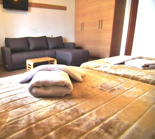 a living room with two beds and a couch at Iridanos in Antikyra