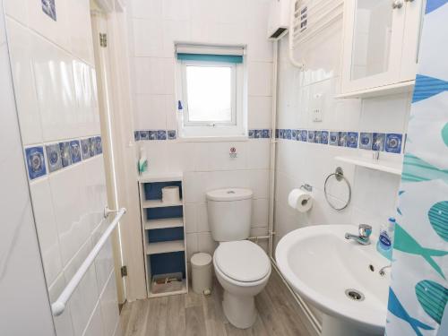 ein kleines Badezimmer mit Toilette und Waschbecken in der Unterkunft Drake Cottage in Seaview