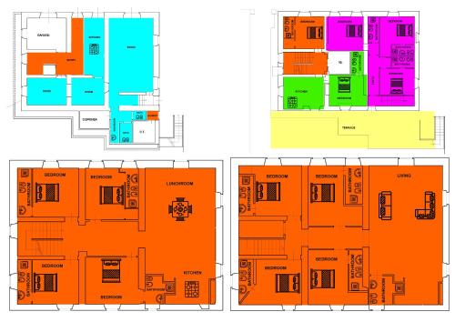 einen Grundriss eines Gebäudes mit verschiedenen Farben in der Unterkunft VILLA CASALINO your wedding in Tuscany in Pratovecchio