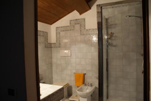 a bathroom with a shower and a toilet and a sink at B&B Salvarosa in Fano