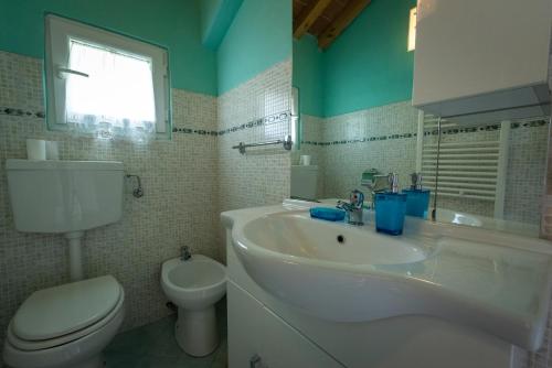 a bathroom with a white sink and a toilet at Podere Belvedere in Barberino di Mugello
