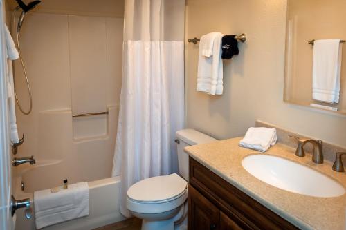 a white toilet sitting next to a sink in a bathroom at Cedar Cove Resort & Cottages in Holmes Beach