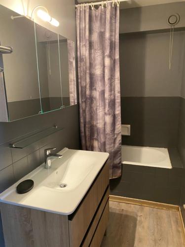 une salle de bain avec un lavabo, une douche et une baignoire dans l'établissement Résidence au coeur d'Argentière, à Chamonix-Mont-Blanc