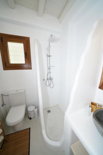 a white bathroom with a toilet and a sink at Divers House in Agrari