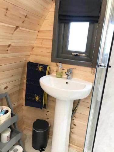 a bathroom with a sink and a window at Lough Erne Glamping Pod in Enniskillen