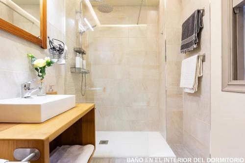 uma casa de banho com um lavatório e um chuveiro em Apartamento d'Angela- Pontevedra Centro em Pontevedra