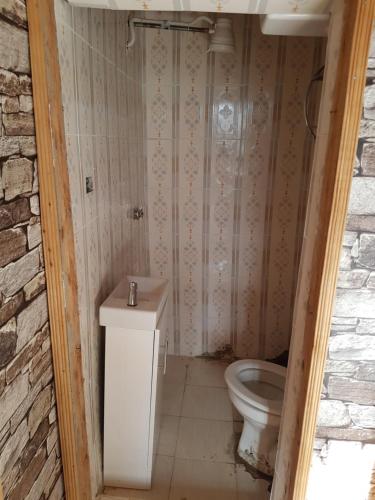 a bathroom with a toilet and a sink at Sasana Motel and Guest House in Bungoma