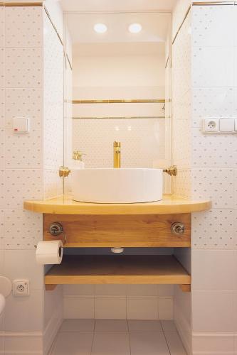 a bathroom with a sink and a mirror at Wellness Pension Ametyst in Český Krumlov