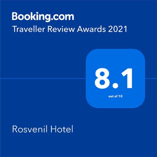 Ein Zertifikat, Auszeichnung, Logo oder anderes Dokument, das in der Unterkunft Rosvenil Hotel ausgestellt ist