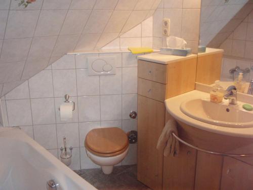 Un baño pequeño con inodoro y lavabo. en Schleisicht, en Winnemark