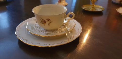 a tea cup and saucer on a table at Leopold Boutique Hotel in Östersund
