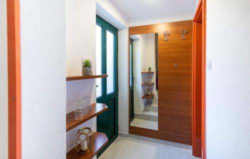 een badkamer met een groene deur en een inloopdouche bij Villa Danica in Vid