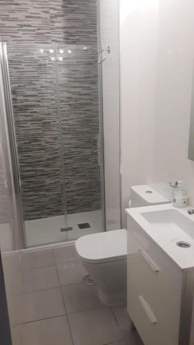 a bathroom with a shower and a toilet and a sink at Enseñanza in Ourense