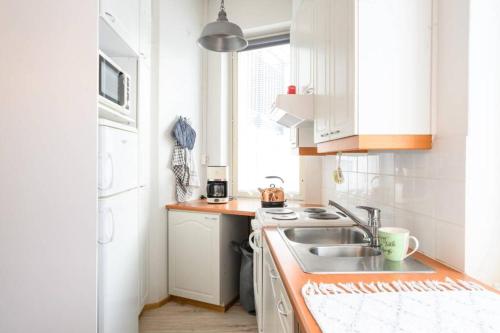 Η κουζίνα ή μικρή κουζίνα στο Viihtyisä 27 neliön studio Mikkelin Nuijamiehessä