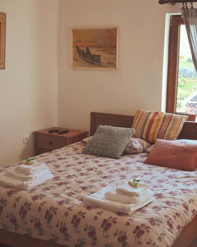 a bedroom with a bed with towels on it at Amanet House Zasavica in Zasavica