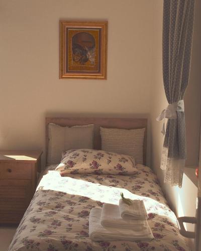 a bedroom with a bed with towels on it at Amanet House Zasavica in Zasavica