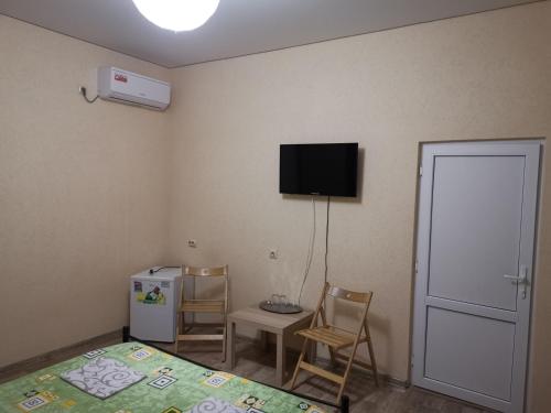 a bedroom with a bed and a tv on the wall at Гостевой дом "В бамбуках" in Gagra
