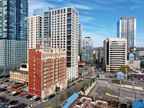 an aerial view of a city with tall buildings at WorldMark Seattle - The Camlin in Seattle
