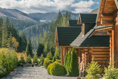 a cabin in the mountains with a gravel driveway at Nydala Rustic in Kościelisko
