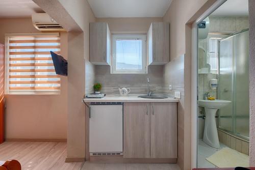 a bathroom with a sink and a shower at XXL Apartments in Dobra Voda
