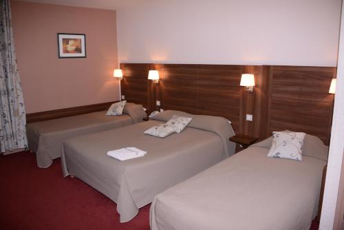 a hotel room with two beds and two lamps at Hôtel de Bourgogne in La Clayette