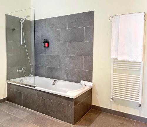 a bathroom with a bath tub and a shower at Hotel Mas del Sol in Vall-Llobrega