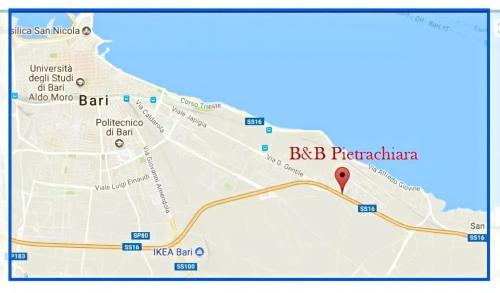 バーリにあるB&B Villa Pietrachiaraの赤いマーカー付きのbdbパラサ地図
