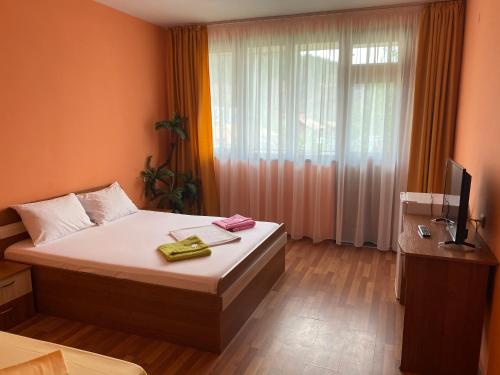 オグニャノヴォにあるHotel Chinaraのベッドルーム(ベッド1台、テレビ、窓付)