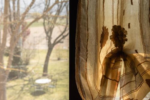 a window with a flower on the side of it at Agriturismo Stovali Da Lustrinu in Protte