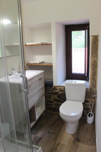 a bathroom with a toilet and a sink at A Nosa Casa in Belesar