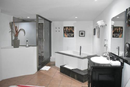 a bathroom with a tub and a sink and a shower at Essenzia de Cancun in Canc&uacute;n