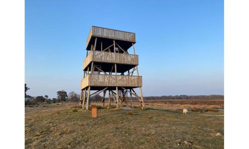 a tree house sitting on top of a field at Luxe vakantiehuis Drenthe 10 pers Hottub in Wateren