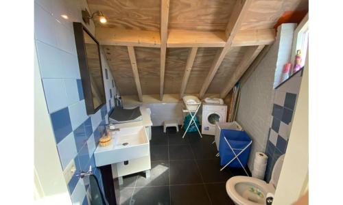 uma pequena casa de banho com lavatório e WC em De paddestoel em Wateren