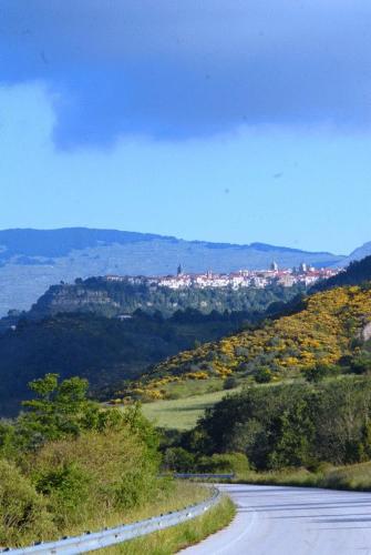 a road on a hill with a city in the distance at Borgo San Pietro in Agnone