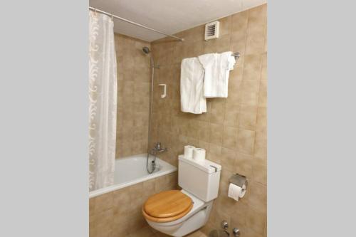 a bathroom with a toilet and a bath tub at Apartment near Laax Lake in Laax