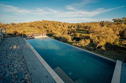 a swimming pool with trees in the background at Monte Gois Country House e Spa in Curvatos