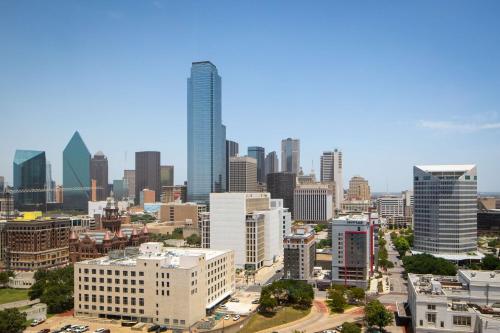 an aerial view of a city with tall buildings at Hyatt Regency Dallas in Dallas