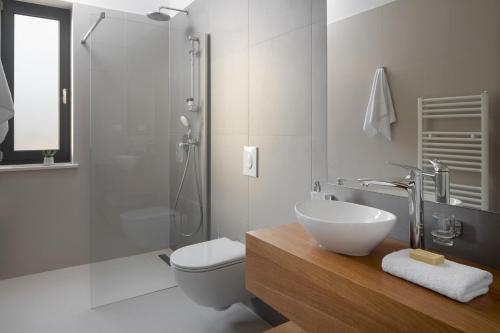 a bathroom with a sink and a toilet and a shower at Villa Selene in Rabac