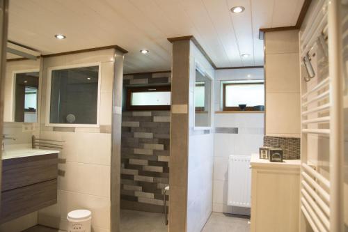 a bathroom with a sink and a toilet in it at Zur alten Oele - Hochwertig und Familienfreundlich in Lenzkirch