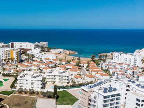 an aerial view of a city and the ocean at Dafni Villa Ekaterina 3 bdrm in Protaras