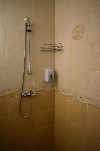 una ducha con cabezal de ducha en un baño en Silver beach Studio Byala, en Byala